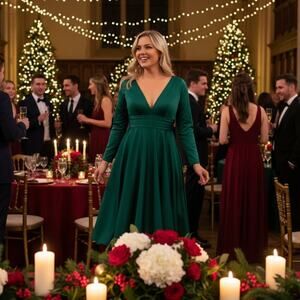 Mac Duggal Deep V Neck A-Line Dress 14 Green NEW